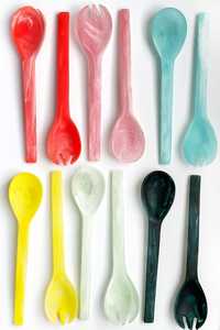 Juego de utensilios de resina con diseño de espiral verde, azul, rosa y naranja para servir ensaladas, vajilla decorativa, accesorios de mesa, cuchara para servir - Product Image 2