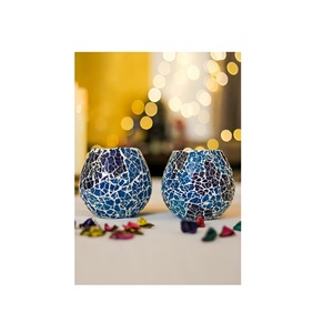 Porte-bougie marocain de luxe, style moderne, mosaïque de verre broyé, verre multicolore, bronze, designs uniques, pour bougies chauffe-plat et votives - Product Image 3
