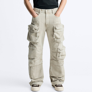 Jeans cargo noirs décontractés pour hommes avec logo personnalisé, poches, grandes tailles, prix de gros, prix bas, OEM - Product Image 4