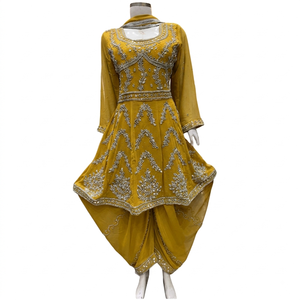 Conjunto FAMUCAAS rojo/borgoña estilo afgano con Kurti/Frock y pantalón Salwar, con bordado a mano en georgette, ideal para bodas y fiestas. - Product Image 4