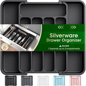 Organizzatore per posate regolabile ed espandibile, vassoio da cucina per forchette e coltelli, contenitore multiuso per utensili. - Product Image 1