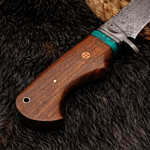 Couteau de chasse artisanal en acier Damas, lame et manche en bois, avec étui en cuir, ODM OEM, cadeau d'anniversaire idéal à faire soi-même - Product Image 3