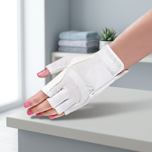 White <b>Fingerless</b> Breathable Cabretta Leather <b>Gloves</b> Stretch Unisex Daily Use Sports Use Hook and Loop Closure - Product Image 2