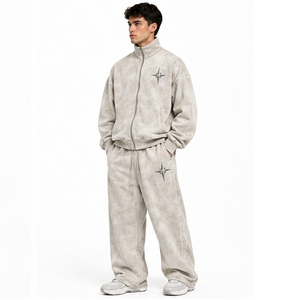 Survêtement imprimé tendance pour homme, blanc cassé, durable, avec fermeture éclair intégrale, col montant, coupe ample, décontracté, avec poches latérales - Product Image 5