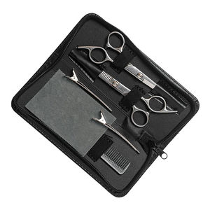 Kit de coiffure professionnel : Ciseaux à effiler droits en acier inoxydable, lame à pointe arrondie, revêtement noir, pour droitiers, modèle court - Product Image 3