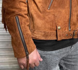 ODM Fringe Leather <b>Jacket</b> <b>Men</b> Western Cowboy <b>Suede</b> Tassel Outerwear Fashion Motorcycle Biker Coat Wholesale Manufacturer - Product Image 5