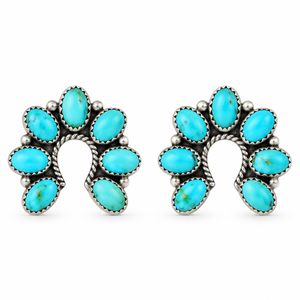 Boucles d'oreilles clous fer à cheval vert bleu turquoise, pierres précieuses turquoise, bijoux fantaisie faits main de style western pour femme - Product Image 2