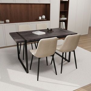 59 \ "MDF tavolo da pranzo in legno nero Set 4 pezzi medievale tavolo da pranzo in pelle scamosciata sedia moderna rettangolare in metallo ristoranti - Product Image 4
