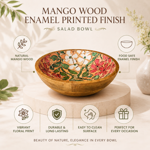 Bol à salade en bois de manguier fait main de qualité supérieure avec finition imprimée en émail floral, bol de service en bois sans danger pour les aliments, décoration de cuisine et de salle à manger, cadeau - Product Image 5