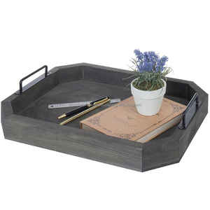 ถาดเสิร์ฟทรงสี่เหลี่ยมผืนผ้าด้ามไม้มะม่วงและที่จับเหล็กสีดำดีไซน์ใหม่จากต่างประเทศ - Product Image 6