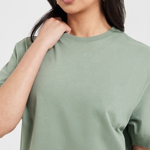 T-shirt surdimensionné vert uni à manches courtes et col rond en tricot, coupe décontractée pour femme - Product Image 5