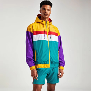 Custom Manufacturer Embroidered Men's Set Zip up Summer Nylon Two Piece <b>Windbreaker</b> Short Set Men Sweat Suit Tracksuits - Product Image 4