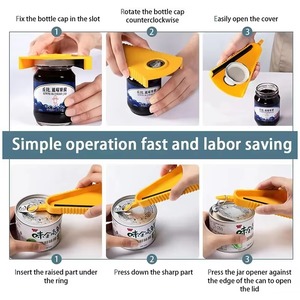 Yellow Plastic <b>Jar</b> and Bottle Opener Multifunctional Can Opener Anti Slip Manual Kitchen Gadget Custom Logo - Product Image 5