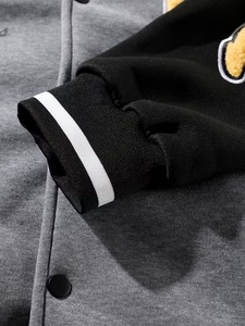 Customized Premium Quality 100% Cotton Men's Gray Black Varsity <b>Jacket</b> With Embroidered Logo And Patches Regular Fit OEM - Product Image 4