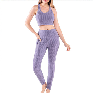 Ensemble de yoga pour femmes personnalisé en gros, motif écossais sur le devant, écologique, séchage rapide, respirant, ensemble 2 pièces - Product Image 6