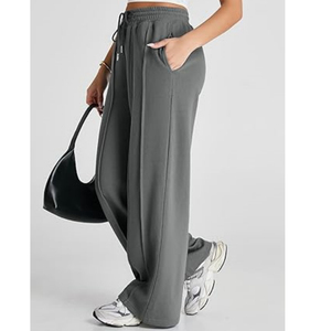 Muzamin Apparel Mid Elastic Waist Heavyweight Cotton Sport <b>Trousers</b> Custom Logo Straight Grey <b>Fleece</b> Breathable <b>Women</b> - Product Image 4