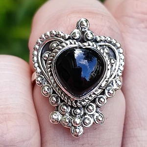 Black Onyx <b>Ring</b> 925 Sterling <b>Silver</b> Handmade <b>Boho</b> Statement Promise <b>Ring</b> for Women, July Birthstone Heart Shape Jewelry - Product Image 5