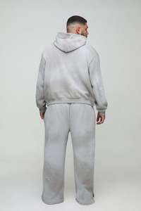 Ensemble survêtement gris à capuche pour homme grande taille, coupe ample, décontracté, sweat-shirt et pantalon, 100 % coton, pour l'automne - Product Image 2