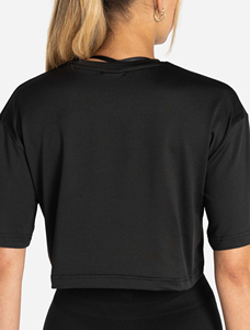 T-shirt court noir pour femme, col rond, manches courtes, tricoté, coupe classique, imprimé, respirant, printemps, 100% coton - Product Image 5