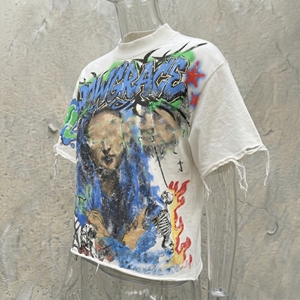Low Grace Hand-Painted Oversized Men's T-<b>Shirt</b> Short Sleeve Street Style O-Neck Cotton Jersey Print - Product Image 5