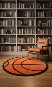 Tapis de luxe en laine tuftée à la main en forme de ballon de basket, tapis d'appoint doux et moelleux sur le thème du sport pour la décoration de chambre et de salon - Product Image 4