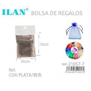 Sacs cadeaux en organza ILAN 10x15 cm argentés, lot de 8, sacs pour cadeaux de fête - Product Image 3