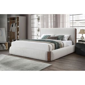 Letto EK Sandro con Finitura Noce e Componenti Rivestiti in Bouclé Bianco - Product Image 2