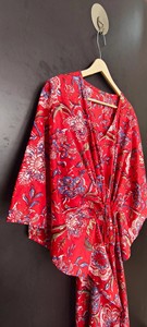 Traditional Hand-<b>Block</b> <b>Printed</b> Floral Cotton Kaftan Premium Breathable Eco-Friendly Fabric Natural Waist V-neck Midi - Product Image 3