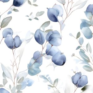Papel Tapiz Autoadhesivo con Diseño Floral Azul, Papel de Contacto con Hojas Costeras en Acuarela Blanca, Mural Simple para Baño y Dormitorio, Vinilo - Product Image 1