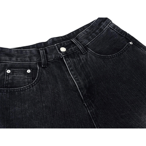 Men's High Waist Washed <b>Denim</b> Bermuda Shorts Solid Color Casual Style With Pockets Button Fly Cotton Canvas <b>Material</b> - Product Image 3