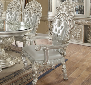 Juego de Comedor Ovalado de Madera de Teca Sólida Plateada de Lujo, Estilo Europeo Clásico Tallado, Ecológico y Duradero, Muebles de Comedor para Hotel - Product Image 2