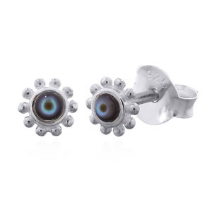 Pendientes de Plata de Ley con Diseño de Flor de Bali y Concha de Abulón Radiante - Product Image 2