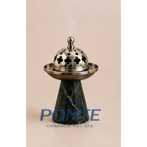 Brûleur d'encens de luxe en métal avec base en marbre, support moderne en argent pour Bakhoor, couvercle perforé, pour Oud et Résine, écologique, élégant, pour l'aromathérapie - Product Image 1