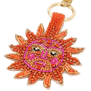 New Premium Embellishments Beaded Sun Face Keychain Embroidered Celestial <b>Key</b> <b>Chains</b> Charm Fashion Accessory Fabric Adjustable - Product Image 1