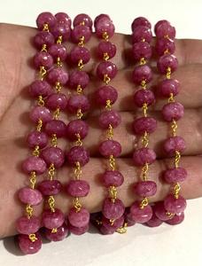 Chaîne de perles en rubis rose naturel de 8 mm, fil plaqué or, chaîne de chapelet, fabrication de bijoux, fournitures de bricolage - Product Image 3