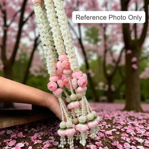 Artificial Jasmine Flower Hanging <b>Strings</b> with Pink Peony Tassels Indian Wedding Decor Garland Haldi Mehndi Backdrop Hanging - Product Image 1