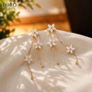 Premium Yellow Gold Marquise Cut Diamond Flower Diamond <b>Earrings</b> Moissanite Long Drop <b>Earrings</b> Bridal <b>Wedding</b> Jewelry - Product Image 1