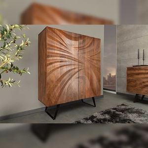 Vandana Nordic Flow Highboard HURRICANE 120cm marrón acacia diseño 3D - Product Image 1