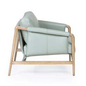 Sillón Moderno de Cuero con Patas de Madera, Respaldo Sólido, Estilo Escandinavo, Silla para Sala de Estar, Muebles para el Hogar - Product Image 4