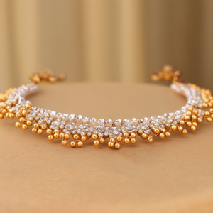Gold Plated Stainless Steel Anklet for Women with Diamond and Pearl - Product Image 3