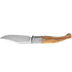 Couteaux pliants marron clair argentés avec lame courbée, manche en bois naturel, embout métallique et clip de poche pour usage extérieur - Product Image 1