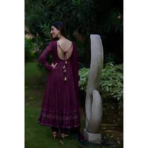 SHREYA'S Women's New <b>Purple</b> Embroidered <b>Suit</b> Set - Product Image 1