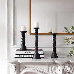 Decorative Antique Black Iron Candlestick Holder Set of 3 for Home Decoration - Product Image 2