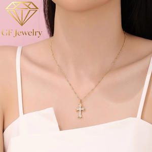 Collier pendentif double croix vintage en or rose 18 carats avec diamants de laboratoire, bijou raffiné pour un look superposé, cadeau idéal - Product Image 6