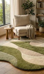Modern Abstract Regular Hand Tufted Wool Anti-Slip Medium Pile 10-14mm Thickness Cotton Canvas Backing Area Rug Soft Green - Product Image 5
