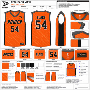 <b>Power</b> Men's Basketball Jersey V-Neck Sleeveless Orange Sublimated Moisture Wicking Athletic Fit - Product Image 5