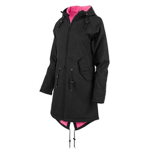 Women <b>Long</b> Softshell <b>Jacket</b> Fleece Lined Hooded Windproof Water Resistant Outdoor Ladies Coat Navy Pink Black Navy Blue Raincoat - Product Image 6