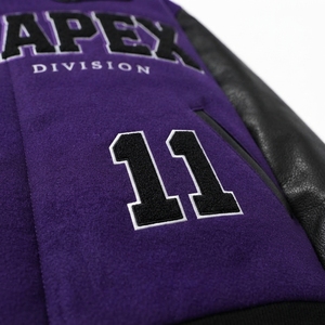 Blouson de course noir et violet pour homme, style Letterman, brodé, streetwear, vente en gros - Product Image 6