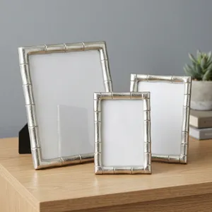 Juego de Marcos de Fotos Rectangulares Estilo Bambú Plateado, Decoración de Mesa para el Hogar u Oficina - Product Image 1