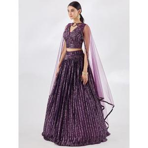 Georgette ชุดปาร์ตี้ lehenga choli กับ dupatta เลื่อมไวน์ที่ยอดเยี่ยม - Product Image 5